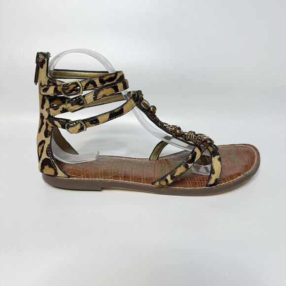 SAM EDELMAN Giada Embellished Gladiator Sandals Beaded Leopard Pony Hair Sz 8.5 - Picture 3 of 11